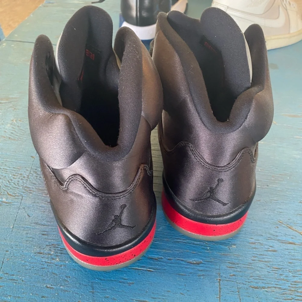 Jordan Black and Red Athletic Shoes Satin Air Jordan Retro 5 Nike